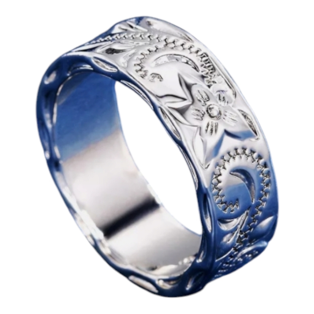 Sterling Silver Carved Flower&Leaf Band